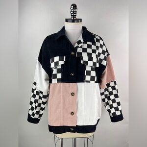 💚 2960. Oversized Corduroy/Canvas Checkered Jacket